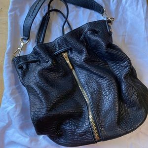 Black Leather Bucket Purse with Backpack Straps